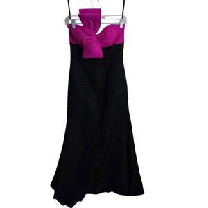 Jovani NWT Designer Black Full Skirt Hot Pink Bow Bodice Strapless Gown Size 8